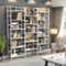 Aheaplus - Bamboo Triple Wide Bookshelf, 6-Tier Bookshelf with17 Open Shelves - White-Front_Standard