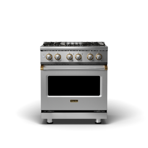 Viking - 5-Series 4.7 Cu. Ft. Self-Cleaning Freestanding Dual Fuel Convection Range - Stainless with Brushed Brass Accents-Front_Standard 