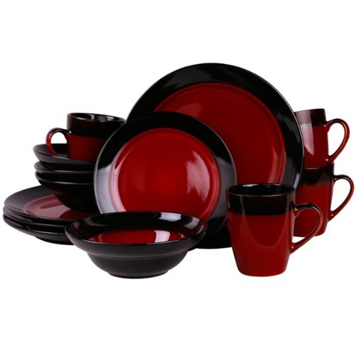Elama - Elama's Tanizia 16 Piece High Gloss Dinnerware Set - Red and Black-Front_Standard 