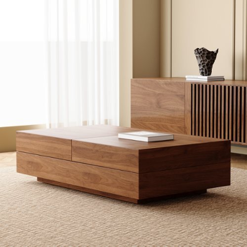 luck idea - 47.2" Extendable Coffee Table with Hidden Storage Compartment | Multifunctional Center Table for Living Room Small Space - Walnut color-Front_Standard 