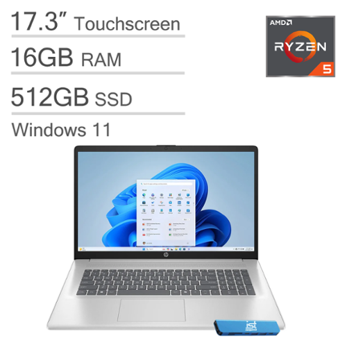 HP - Upgraded - 17 17.3" HD+ Touchscreen Laptop - AMD Ryzen 5 with 16GB Memory - 512GB SSD - Numeric Pad - Windows 11 - Silver-Front_Standard 