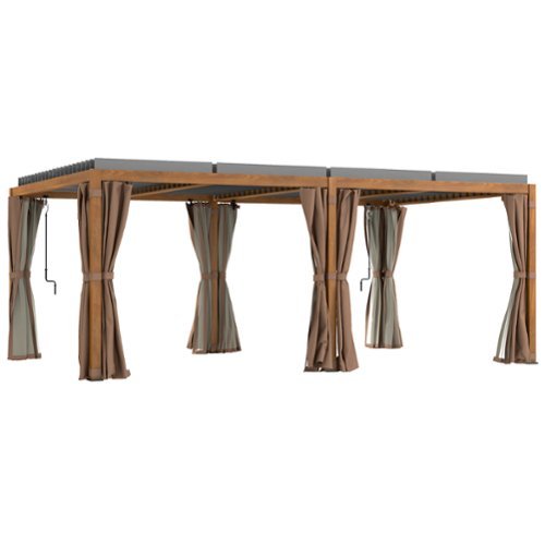 Outsunny - 12' x 19' Louvered Pergola Hardtop Gazebo with Adjustable Aluminum Roof and Frame, Outdoor Pergola - Natural Wood-Front_Standard 