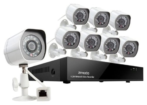  Zmodo - 8-Channel, 8-Camera Indoor/Outdoor High-Definition NVR Surveillance Kit - White