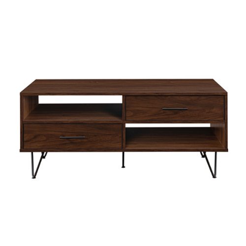 Walker Edison - Contemporary Minimalist 2-Drawer Coffee Table - Dark Walnut/Black-Front_Standard 