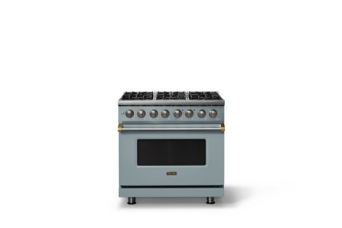 Viking - 36"W 5.6 Cu.Ft. Pro5S Freestanding Sealed 6 Burner Dual Fuel Convection Range - November Sky w. Brushed Brass Trim - November Sky
