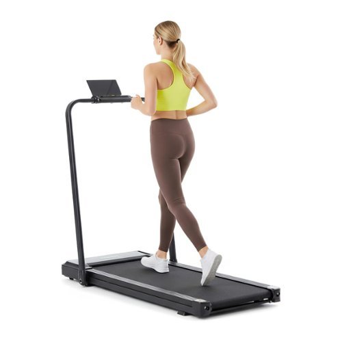 AOITUN - Quiet Under-Desk Walking Pad, Compact Slim Treadmill for Home Office & Small Spaces - Black with handle-Front_Standard 