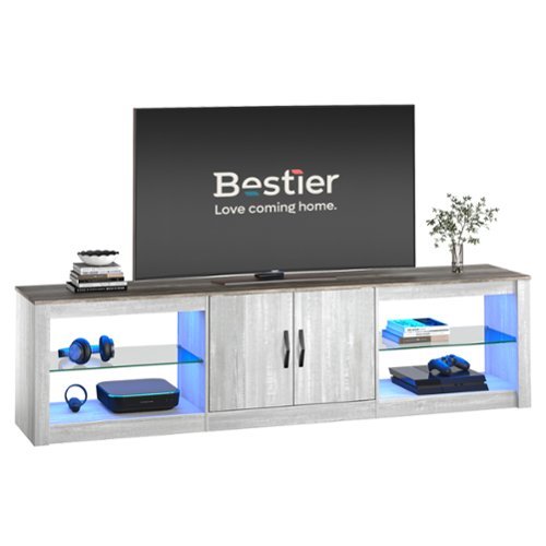 Bestier - LED Entertainment Center for Living Rooms Fits TVs up to 75 Inches - White-Front_Standard 