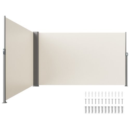 VEVOR - Retractable Side Awning, 71''x 236'' Aluminum Outdoor Privacy Screen, 280g Polyester Waterproof Retractable Patio Screen - Beige-Front_Standard 