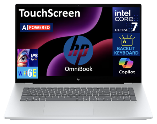 HP - OmniBook Laptop 17.3 FHD Display (Intel Ultra 7-258V, 32GB LPDDR5X, 512GB SSD, Intel Arc 140V, Win 11 Home) - Silver-Front_Standard 