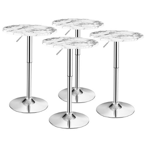 Costway 4PCS Round Bistro Bar Table Height Adjustable 360-degree Swivel - White