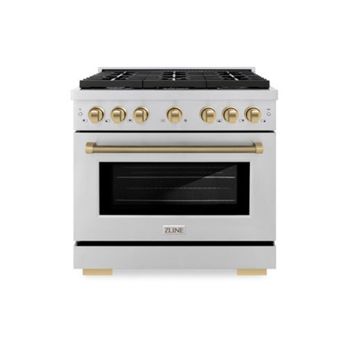 ZLINE - Autograph 36 in. 5.2 Cu. Ft. Freestanding Paramount Gas Range in Stainless Steel with Champagne Bronze Helix Handle - Stainless Steel