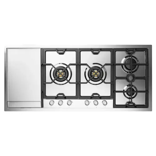 Front. ILVE - ILVE Panoramagic Series 48 in. Gas Cooktop with 6 Sealed Burners + Griddle (Liquid Propane, Stainless Steel Trim) - Stainless Steel.