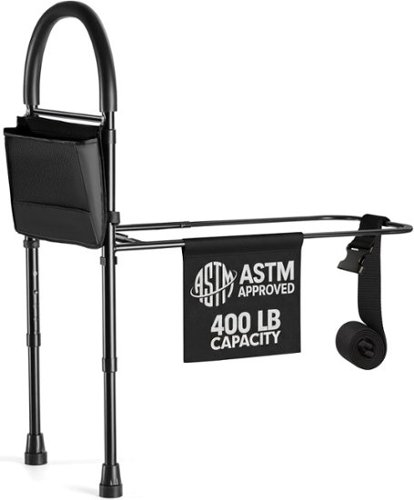 Medical King - Bed Assist Rail Bar with Legs, Adjustable Heights and Storage Pocket - Black-Front_Standard 