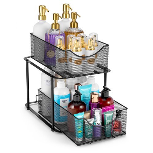 Sorbus - 2 Tier Metal Under Sink Organizer for Bathroom, Kitchen, Strong Steel Mesh Sliding Drawers for Under Sink - Black-Front_Standard 