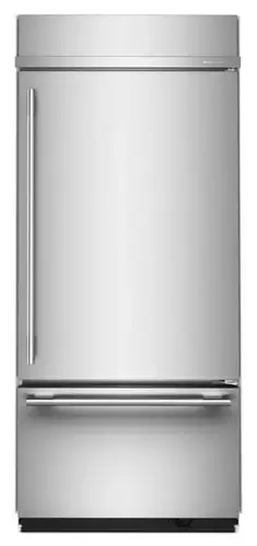 Front. KitchenAid - 20.8 Cu. Ft. Built-In Bottom Mount Refrigerator with Platinum Interior - Stainless Steel with PrintShield Finish.