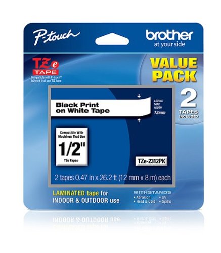 Brother P-touch TZE-2312PK Laminated Label Tape (2-Pack) - Black on White WORLDWIDE DELIVERY