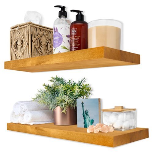 Sorbus - 2 Pack 16" Solid Wood Floating Shelves - for Bathroom Decor, Books, Bedroom & Living Room - Maple-Front_Standard 