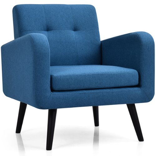 Costway Mid-Century Accent Chair with Rubber Wood Legs - Blue