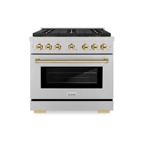 ZLINE - Autograph 36 in. 5.2 cu. ft. Freestanding Paramount Dual Fuel Range w/ DuoPro Cooktop in Satin Steel & Gold Accents - Stainless Steel
