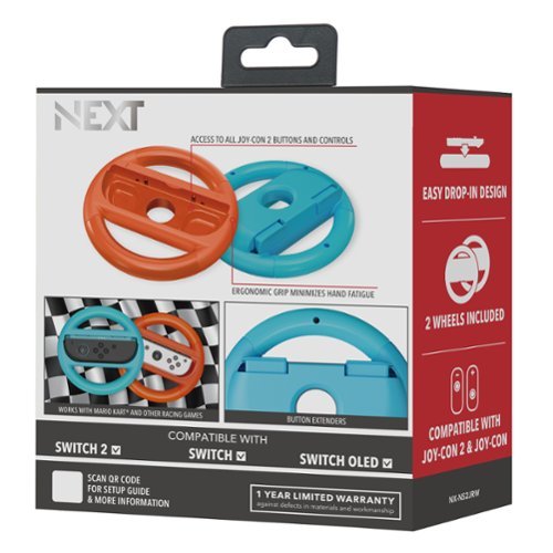 NEXT Universal Joy-Con 2 and Joy-Con Racing Wheel 2-Pack for Mario Kart and other racing games for Nintendo Switch 2 & Switch - Orange/Blue BUY ONLINE