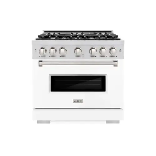 Front. ZLINE - ZLINE 36" Classic Gas Range with 6 Burner Cooktop and Convection Oven (CGR-WM-36) - Satin Steel/Black.