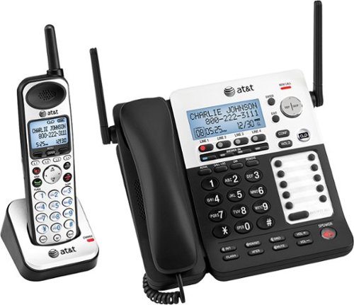AT&T - SB67138 SynJ® Expandable 4-Line Corded/Cordless Small Business Phone System - Black/Silver