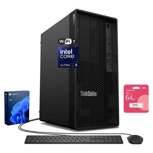 Lenovo - ThinkStation P2 Desktop - Intel Core Ultra 5 225 - 32GB RAM, 2TB SSD - Wired Keyboard & Mouse - Adata 64GB USB Drive - Black-Front_Standard 