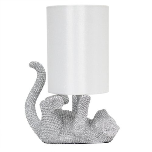 Lalia Home - Table Lamp with Diamond Studded Rhinestone Kitty Cat Look - Silver