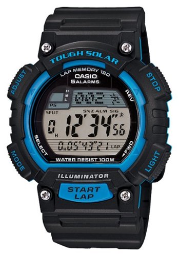  Casio - Men's Solar-Powered Digital Watch - Black/Blue Resin