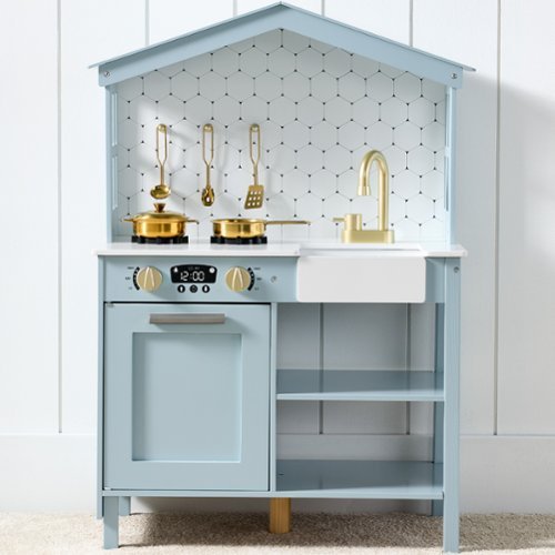 Best Choice Products - Pretend Play Wooden Farmhouse Kitchen Set w/ Storage, Clicking Knobs, 5 Accessories - Ocean-Front_Standard 