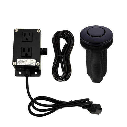 Akicon - Sink Top/Counter Top Dual Outlet Garbage Disposal Kitchen Air Switch Kit - Matte Black-Front_Standard 