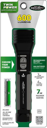 Police Security Twin Power 600 Lumen Flashlight - Black - Black WORLDWIDE DELIVERY