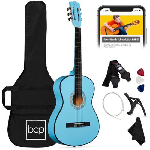 Best Choice Products - 38in Beginner Acoustic Guitar Starter Kit w/ Gig Bag, Strap, Extra Strings - Light Blue - Sky Blue-Front_Standard 