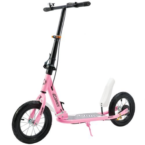 Topteng - 12" Air Tire Foldable Commuter Kick Scooter for Adults & Teens-Shock-Absorbing, 220lbs Capacity,Dual Hand Brakes​​ - Pink-Front_Standard 