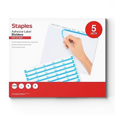Staples - Print & Apply Label Dividers, 5-Tabs, 5 Sets - Clear