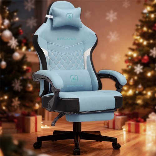 GTPlayer - Gaming Chair Fabric Computer Office Chair with Linkage Armrests High Back Desk Chair， - LightBlue-Front_Standard 