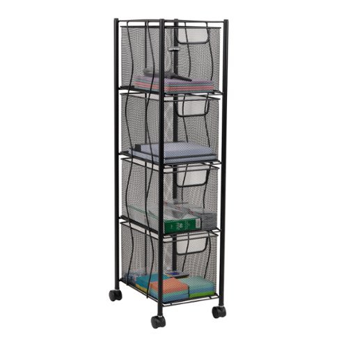 Mind Reader - Rolling Cabinet with Drawers, Desk Art Supply Organizer, Storage, Kitchen, Metal Mesh, 8"L x 11"W x 31.5"H - Black-Front_Standard 