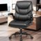 KERDOM - PU Leather Ergonomic Home Desk Chair, Tilt Swivel Mid Back Computer Chair Adjustable Height, Padded Flip-Up Armrests - Black-Front_Standard