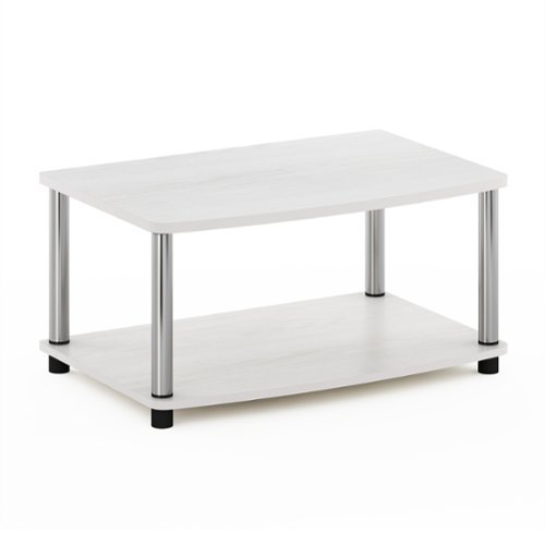 Furinno - Turn-N-Tube No Tools 2-Tier Elevated TV Stands, Stainless Steel Tubes - White Oak/Stainless Steel-Front_Standard 