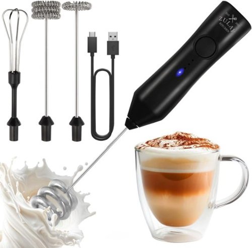 Zulay Kitchen - Rechargeable Milk Frother - Dynamic - 3 Speeds, 3 Whisk Attachments, 500 mAh USB Charging - Black-Front_Standard 