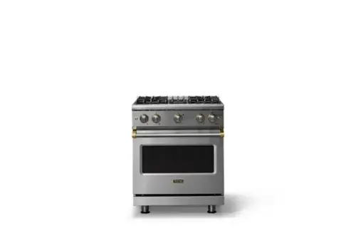 Front. Viking - 30"W. 4.0 Cu. Ft. Freestanding Manual Clean Sealed 4 Burner Gas Convection Range - Stainless Steel/Brushed Brass - Stainless Steel.