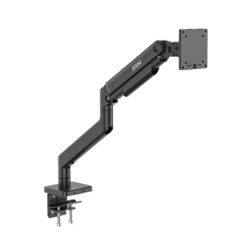 MSI - MT201 Single Monitor Arm – Heavy Duty Adjustable Spring Desk Mount, VESA Compatible, 17–49in, 44 lbs, Clamp & Grommet - Matte Black