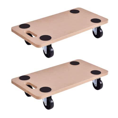 Costway - Platform Dolly Rectangle Wood Utility Cart Wheeled Moving Transporter (2pc) - Tan-Front_Standard