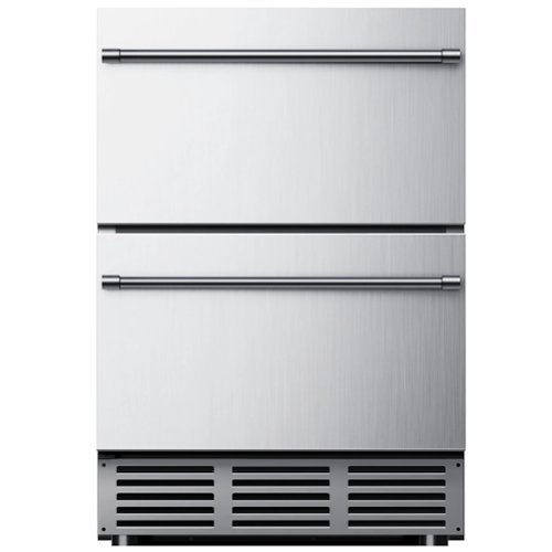 SIMZLIFE - 24-Inch Double-Drawer Under-Counter Fridge,160-Can Capacity, Weatherproof Stainless Steel Beverage Cooler for Patio, Kit - Silver Stainless Steel-Front_Standard 