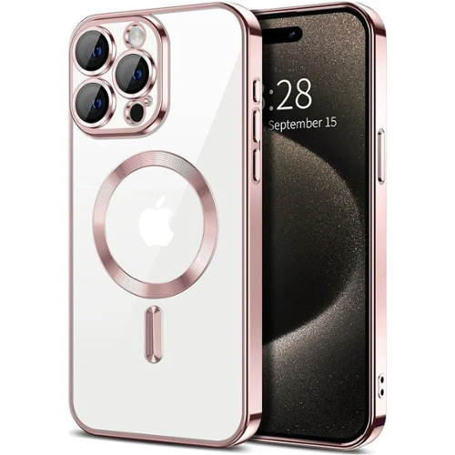 Entronix - Magnetic iPhone 14 Pro Case - Clear Back Luxury Glossy Cover - Pink-Front_Standard 