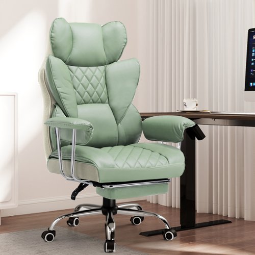 CloudRest Pro - 400lbs Heavy Duty Office Chair Faux Leather Wide Ergonomic Comfy Executive Chair - Graygreen-Front_Standard 