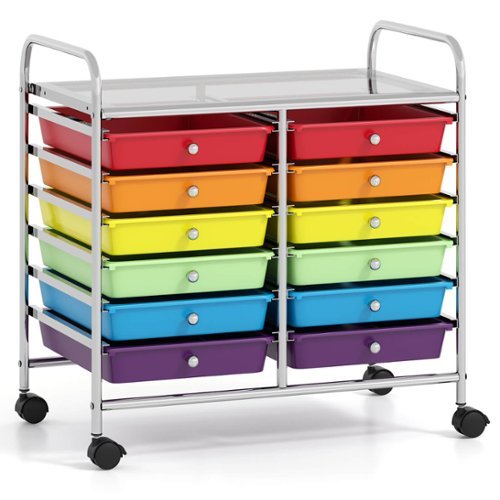Costway - 12 Drawers Rolling Cart Storage Scrapbook Paper Studio Organizer Bins - Multicolor-Front_Standard 