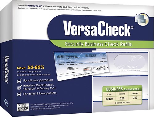  Global Biz Force - VersaCheck Form #3000 Security Business Check Refills (250 Sheets/750 Checks) - Blue
