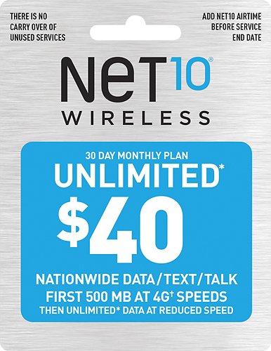  NET10 - $40 Top-Up Prepaid Card - Gray
