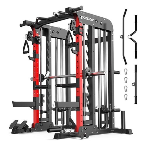 Pooboo - Multi-Function Power Tower with Squat Rack, Home Power Cage With Dual Pulley Cross-Training System - Black-Front_Standard 